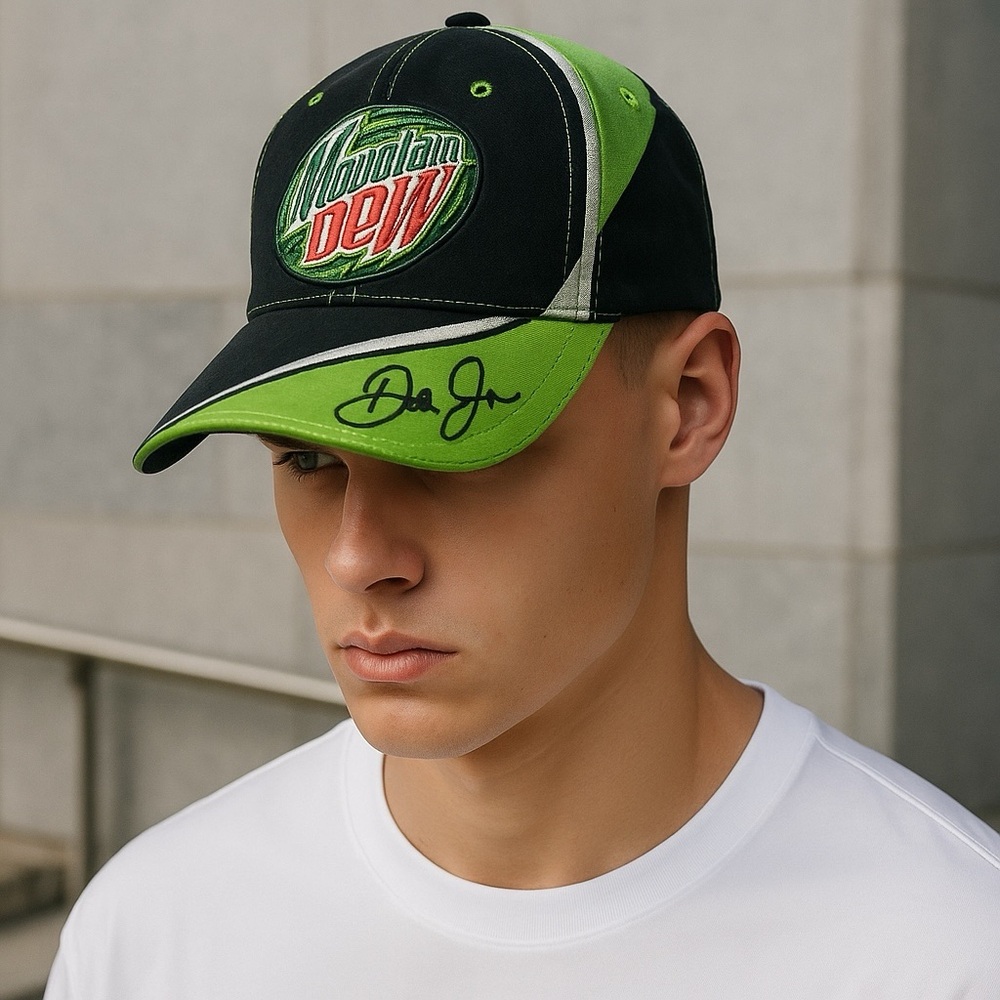 NASCAR Mountain Dew Dad Hat Dale Earnhardt Jr Green Curved Brim AMP Cotton